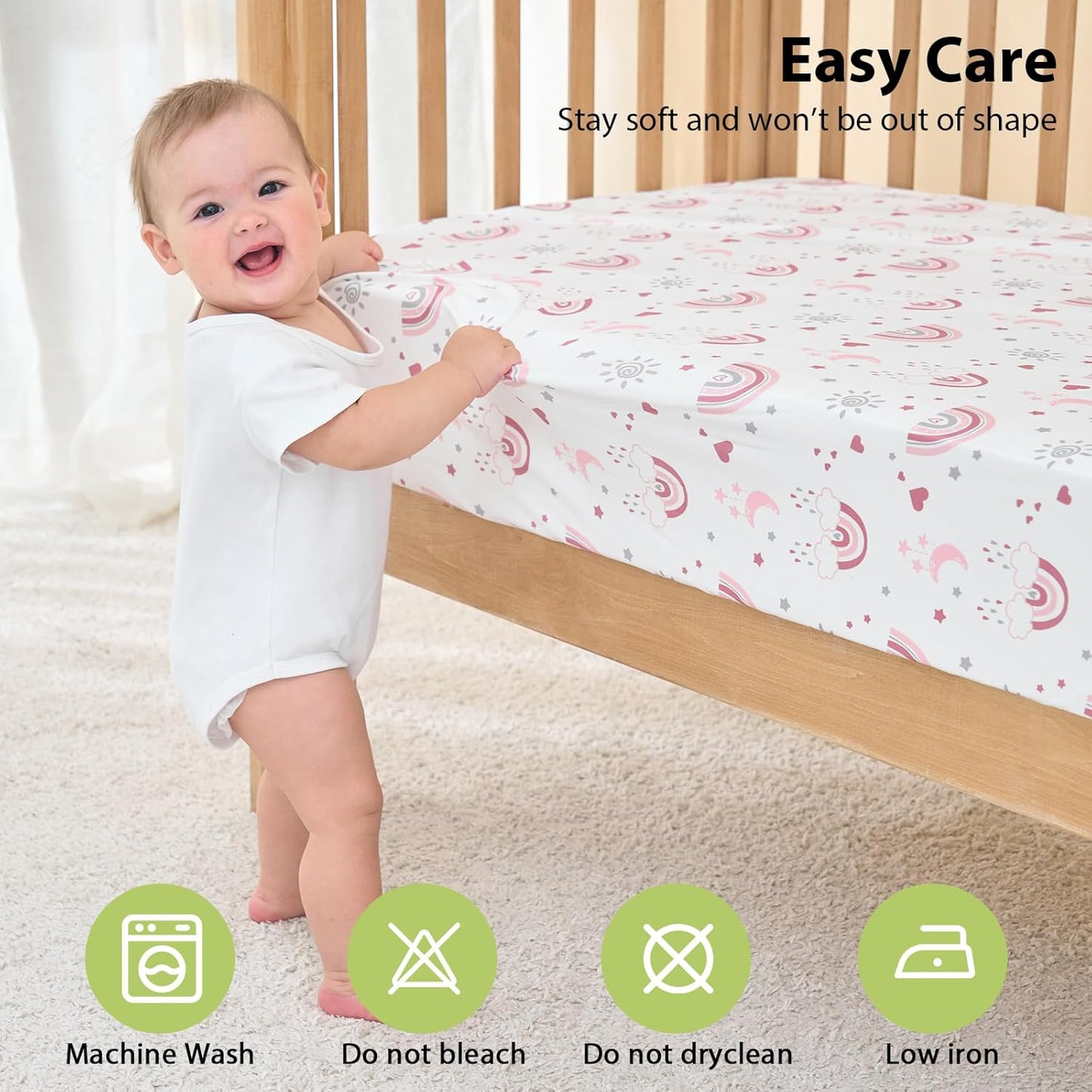 Baby Crib Sheets Girl, 3 Pack Toddler Bed Sheets Fitted for 52”x28” St