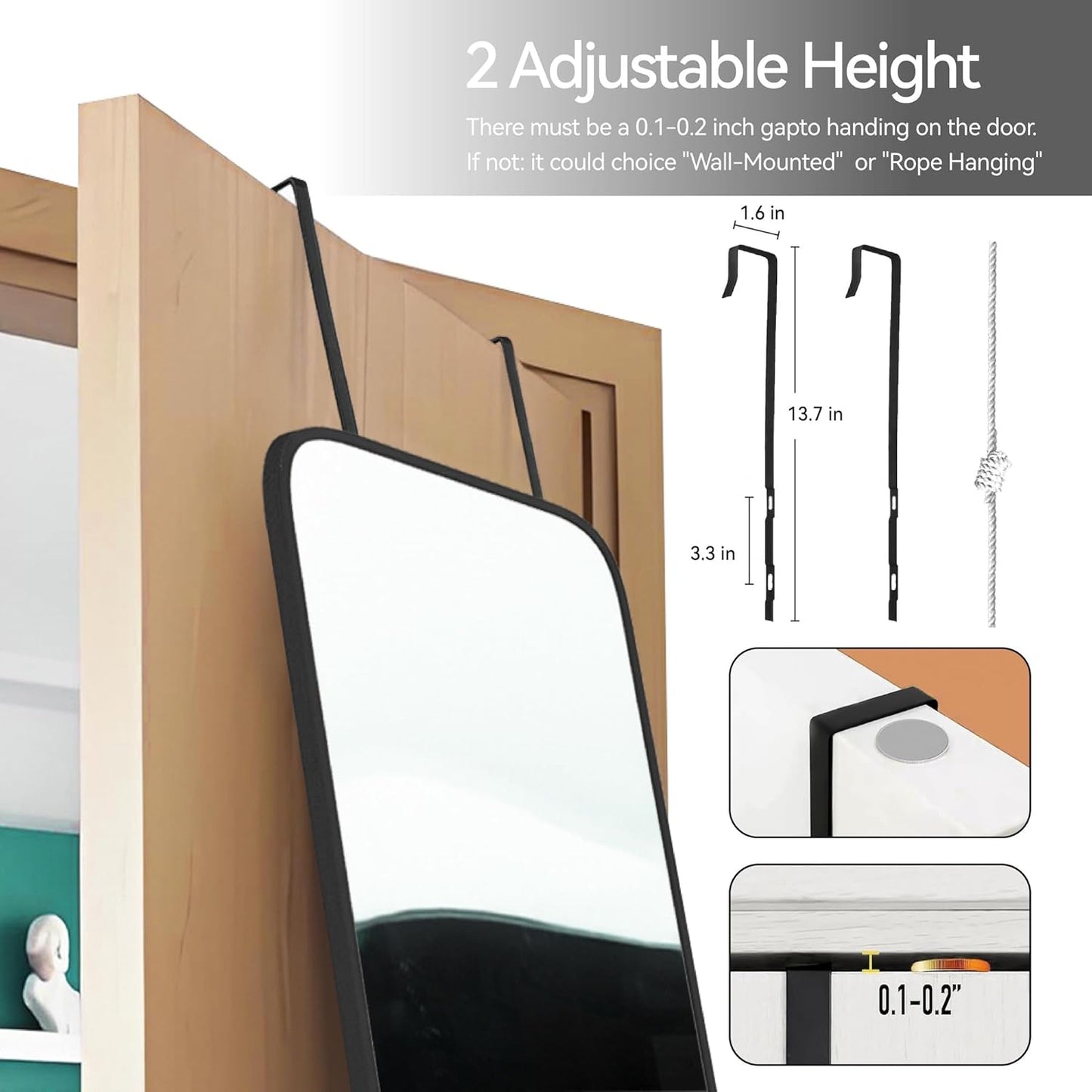 47x14 Mirror Rectangle Full Body Length Door Hanging Wall Mounted Metal Aluminum Alloy Frame Dressing Make-up Mirrors for Entryway Bedroom Bathroom Living Room 47 14 inch Black