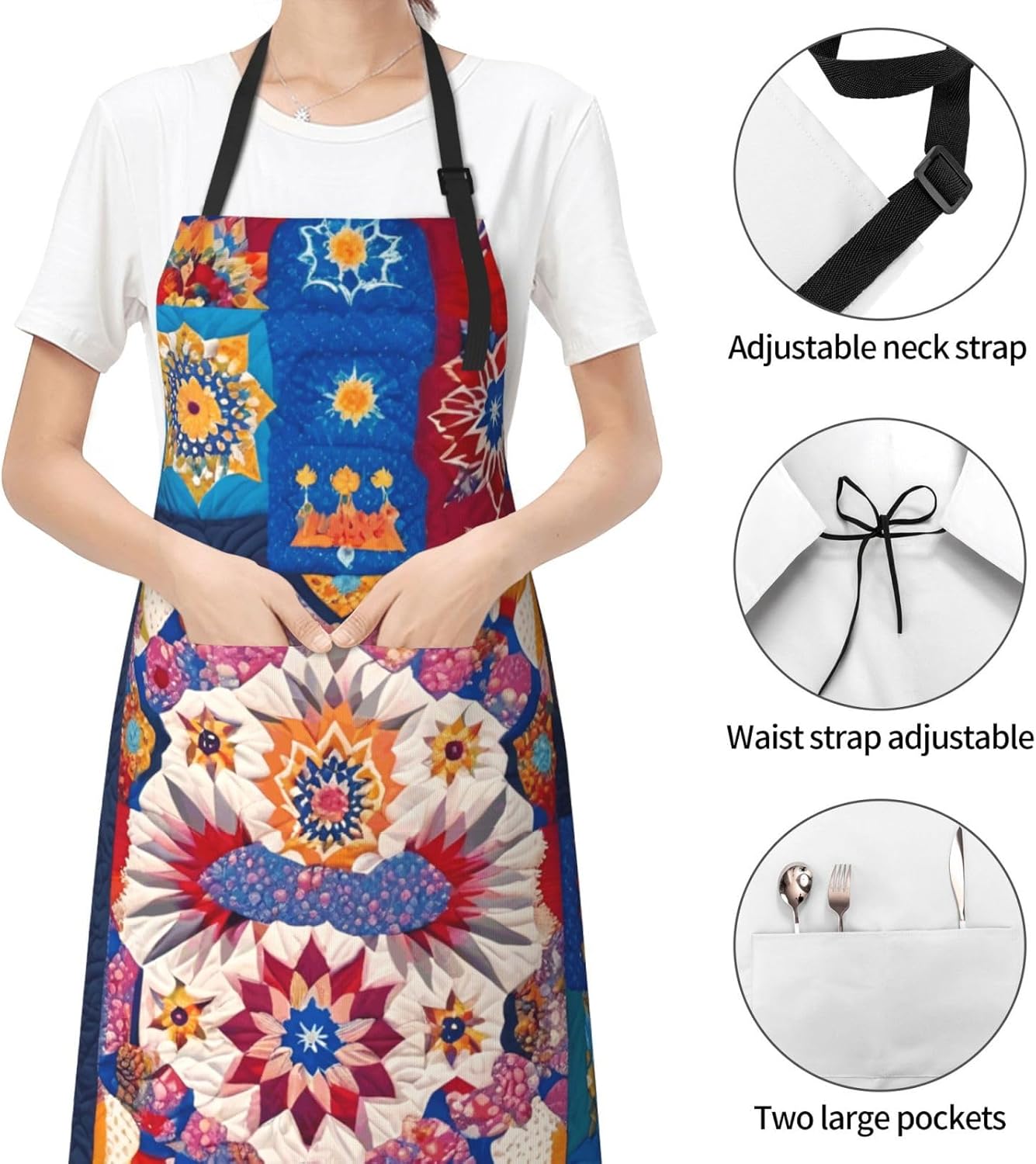 YANYU Retro flowwer Print 28x33 In Kitchen Apron Stylish Chef Apron with Pockets for Cooking Baking Painting