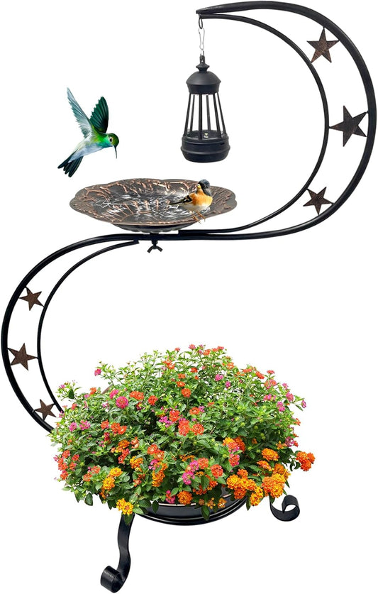 Solar Bird Bath for Outside, Vintage Metal Bath Bowl Standing Birdbath