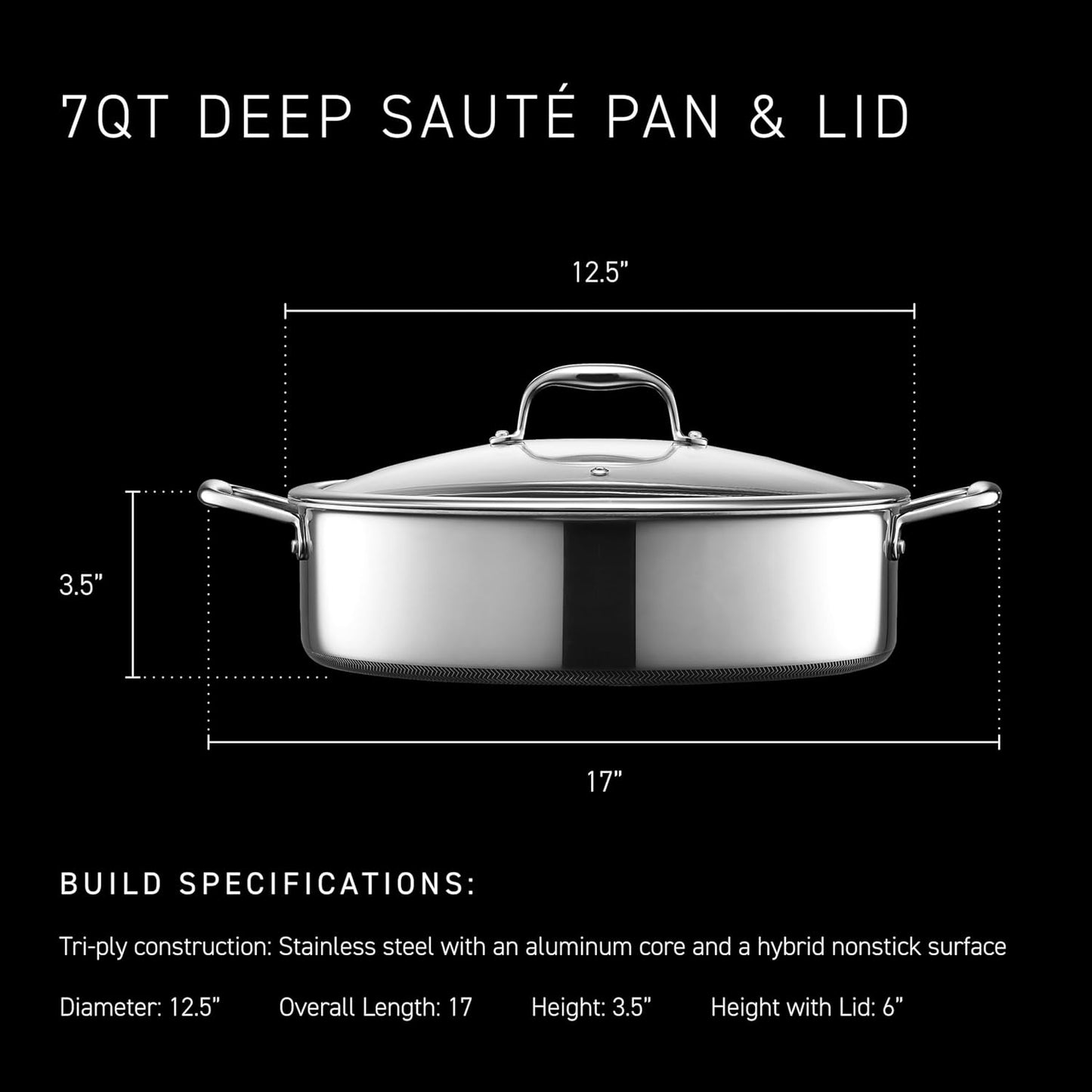 HexClad Hybrid Nonstick 7-Quart Sauté Pan with Tempered Glass Lid, Chi