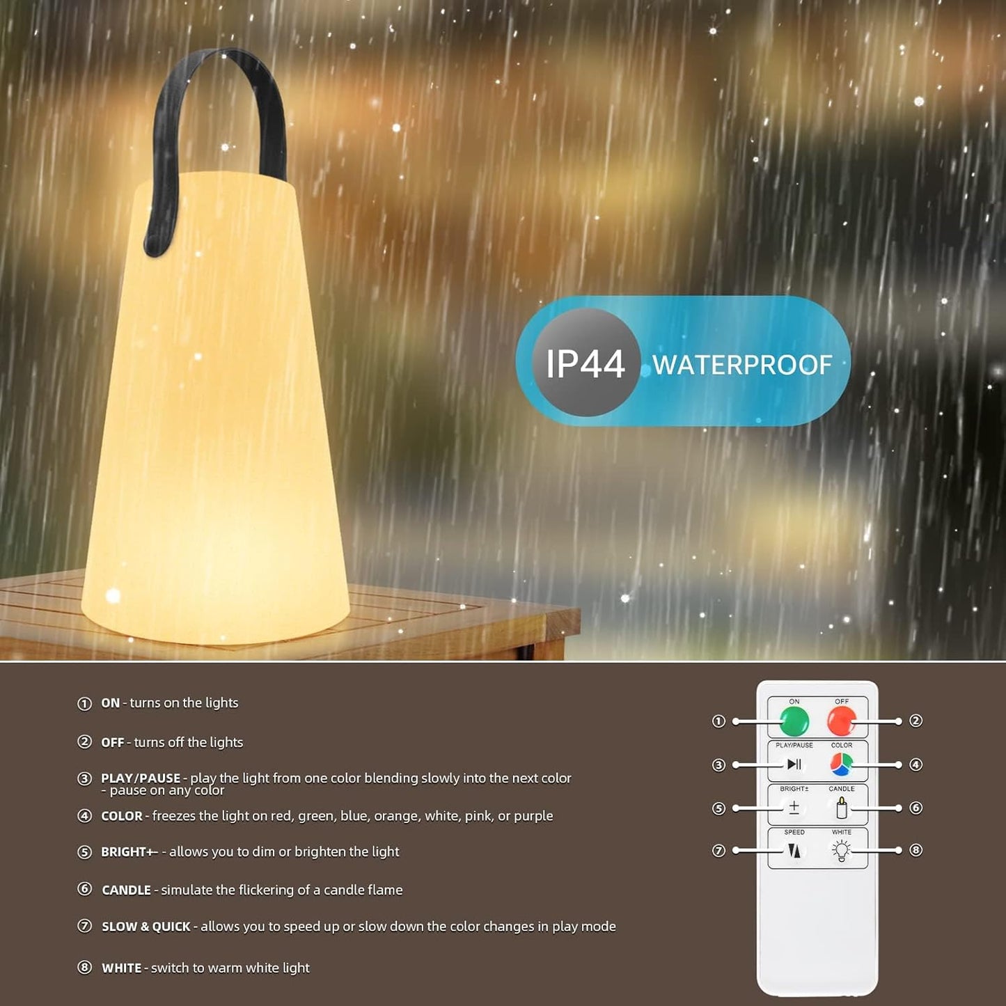 Outdoor Lanterns, GGII Rechargeable Camping Lantern with IP44 Waterproof, Battery Operated Outdoor Portable Cordless Table Lamp with RGB Lights for Patio Balcony Garden (TPU Handle)