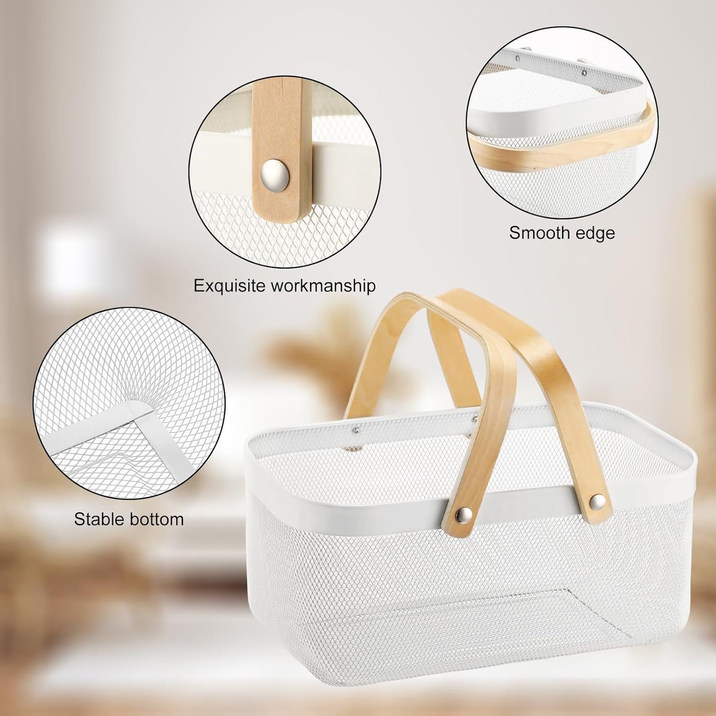 Sadnyy 4 Pcs White Easter Metal Wire Storage Basket with Handle Mesh H