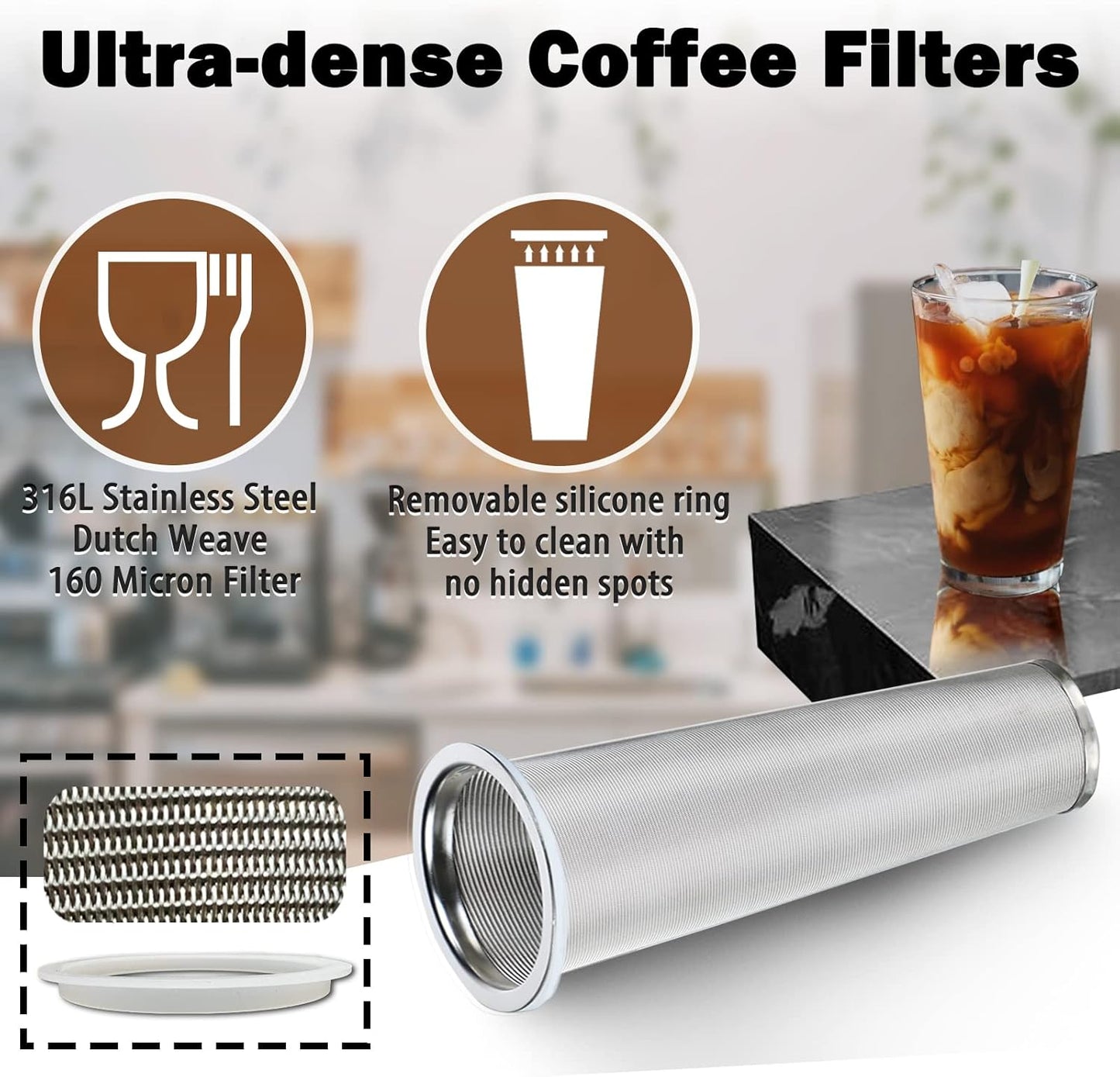 Cold Brew Mason Coffee Maker - 64oz Iced Coffee Pitcher with Stainless