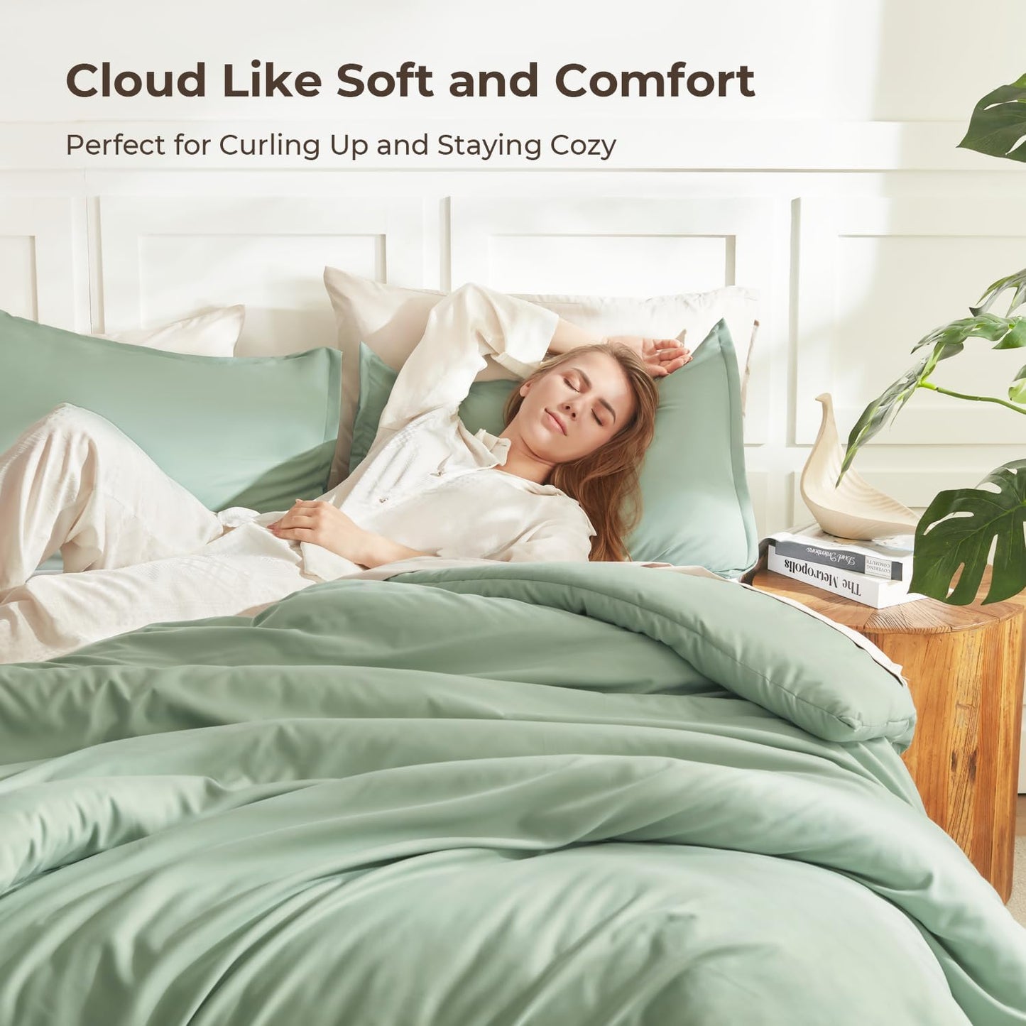 Litanika Comforter Set, Lightweight Solid Bedding Comforter Set, Fluffy Down Alternative Bed Set, Sage Green, King