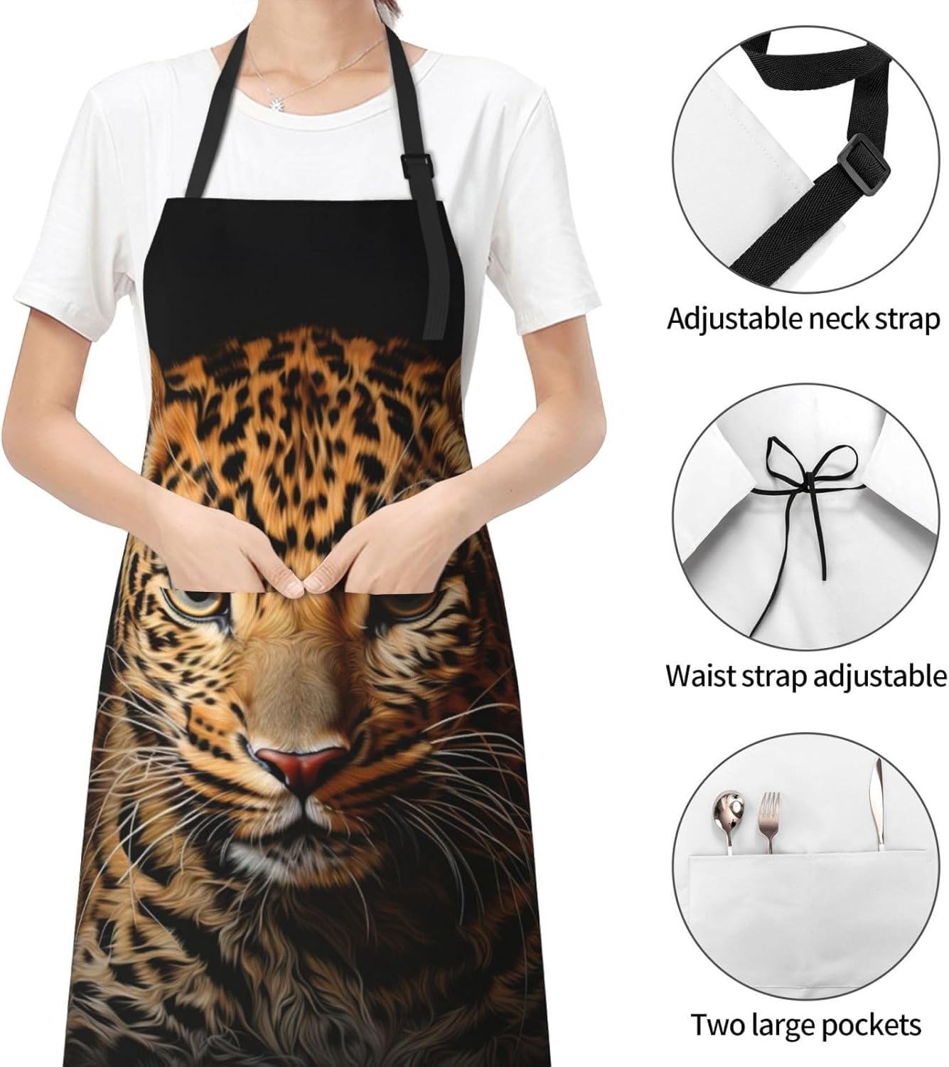 Leopard Print print Waterproof chef's apron with pocket apron for kitc