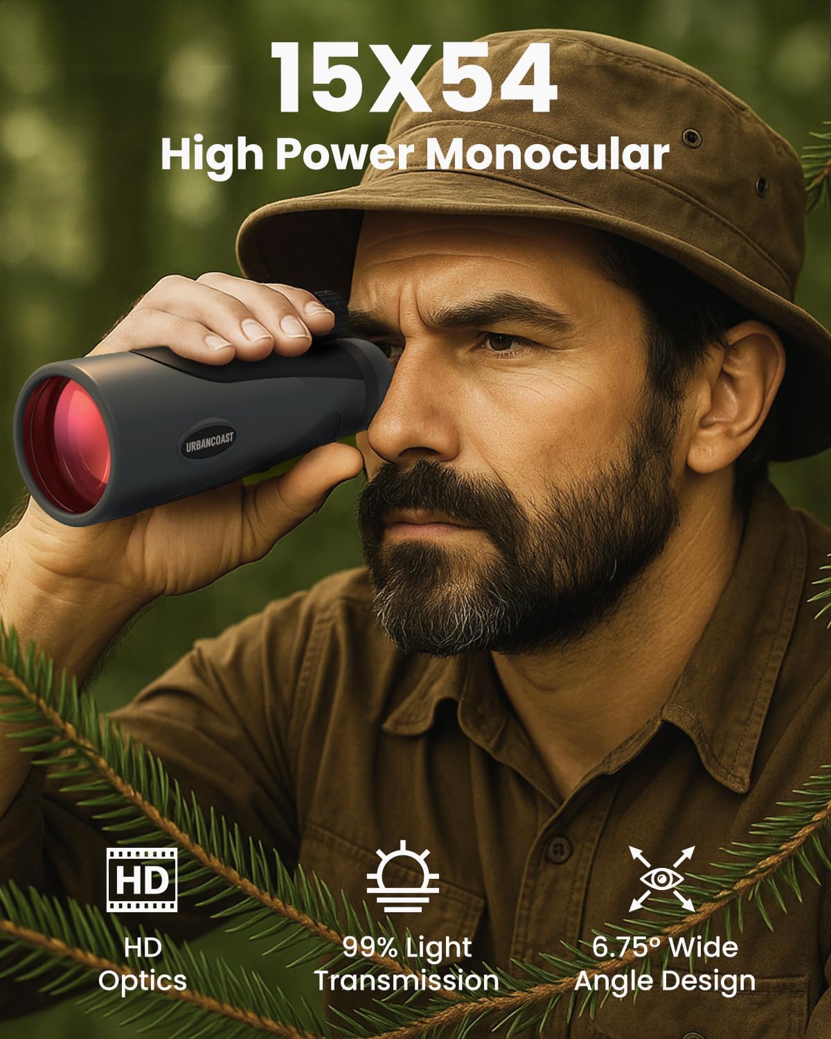 15X54 Monocular Telescope for Adults High Powered – Waterproof, BAK4 Prism, FMC Lens, Compact Spotting Scope for Bird Watching, Hunting Gear, Hiking Accessories, Travel & Camping Gifts