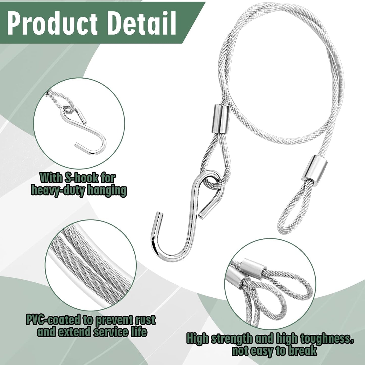 Kingdder 4 Pcs 18" Hanging Cables Chain with S Hook Bird Feeder Tree Hanger PVC Coated Flexible Branch Hook Limb Protector for Outside Bird Feeders, Planters and Decorations