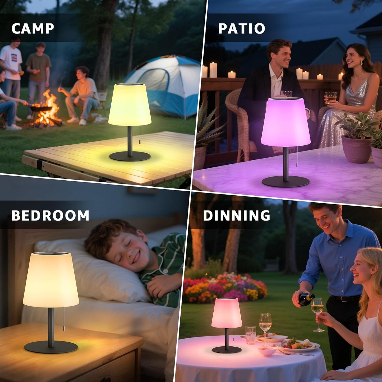 uuffoo Solar Table Lamp Cordless Rechargeable Outdoor Solar Table Lamps Warm White RGB Colors Water-Resistant for Yard, Patio, Terrace Table Light for Home Use (Pebbled Black)