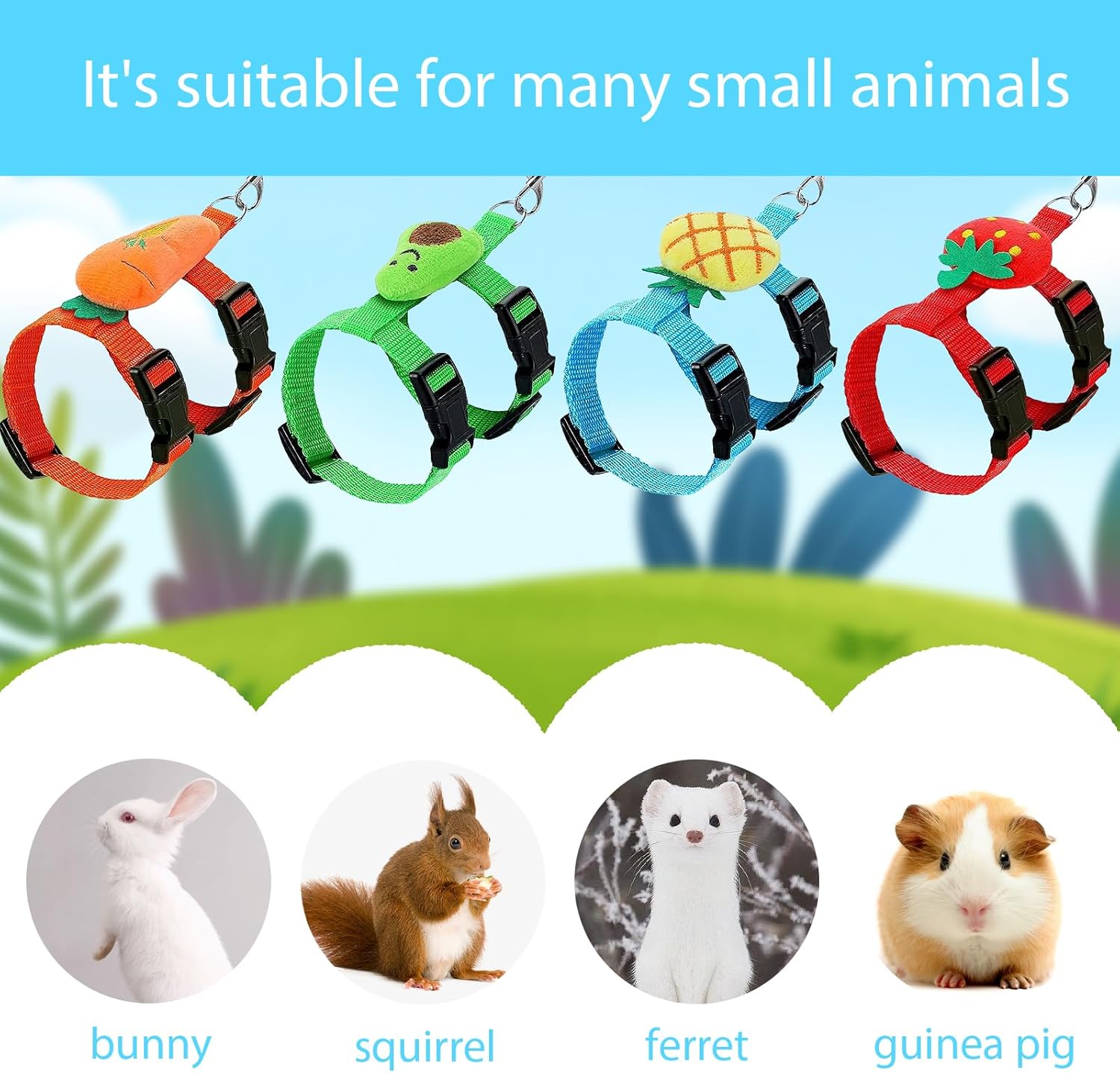 4 Sets Adjustable Bunny Rabbit Harness and Leash Set Small Pet Cute Ve