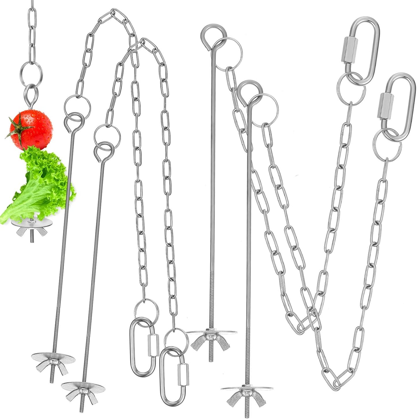 POPETPOP Chicken Hanging Feeder Chain with Adjustable Stainless Steel Skewer 21 Inch Vegetable and Fruit Holder for Hens Medium Large Birds Interactive Feeding