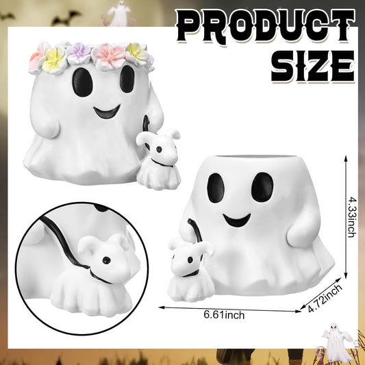 Chunful 2 Pcs 6 Inch Couple Ghost Pen Holder Ghost Buckets Desk Table Centerpieces Decor Resin Bucket Vase Planter Pot Gift for Indoor Outdoor Garden Home Table Decoration
