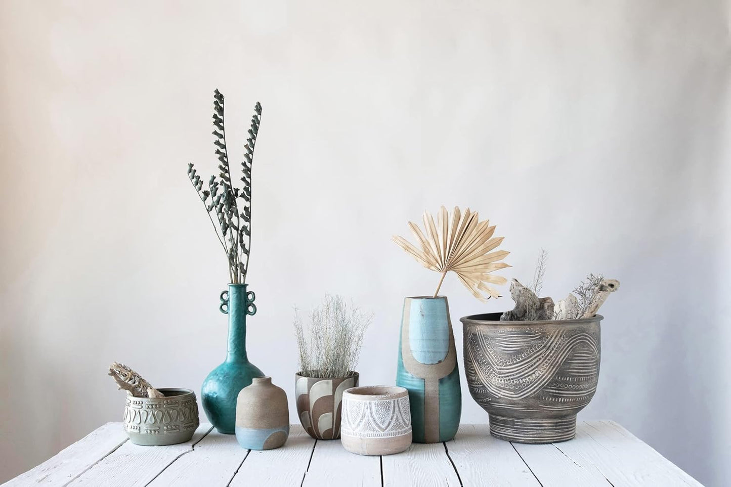Creative Co-Op DF2979 Embossed Stoneware Reactive Glaze Finish (Holds 4" Pot/Each one Will Vary) Planter, Green