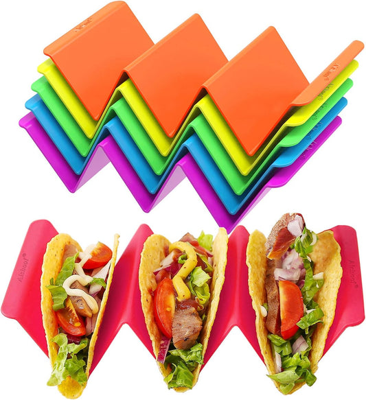 Aichoof Colorful Taco Holder Stands Set of 6 - Premium Large Tray Plat