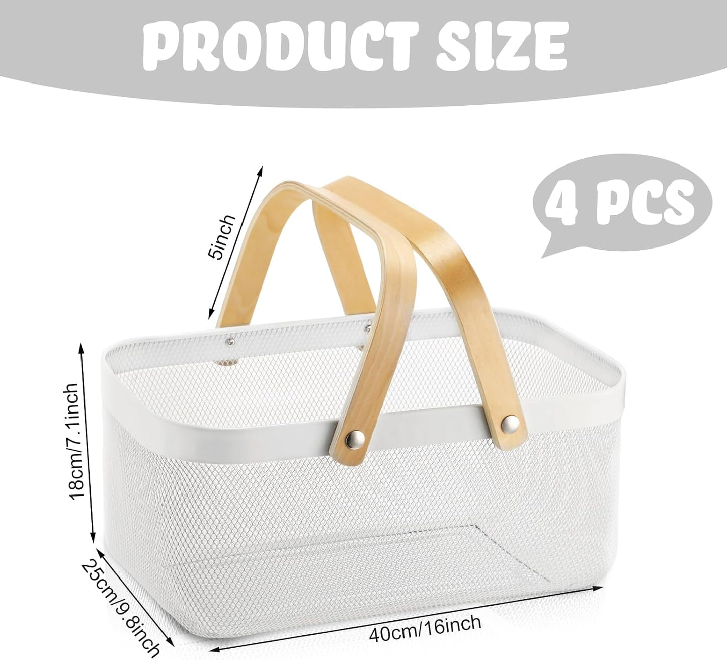 Sadnyy 4 Pcs White Easter Metal Wire Storage Basket with Handle Mesh H