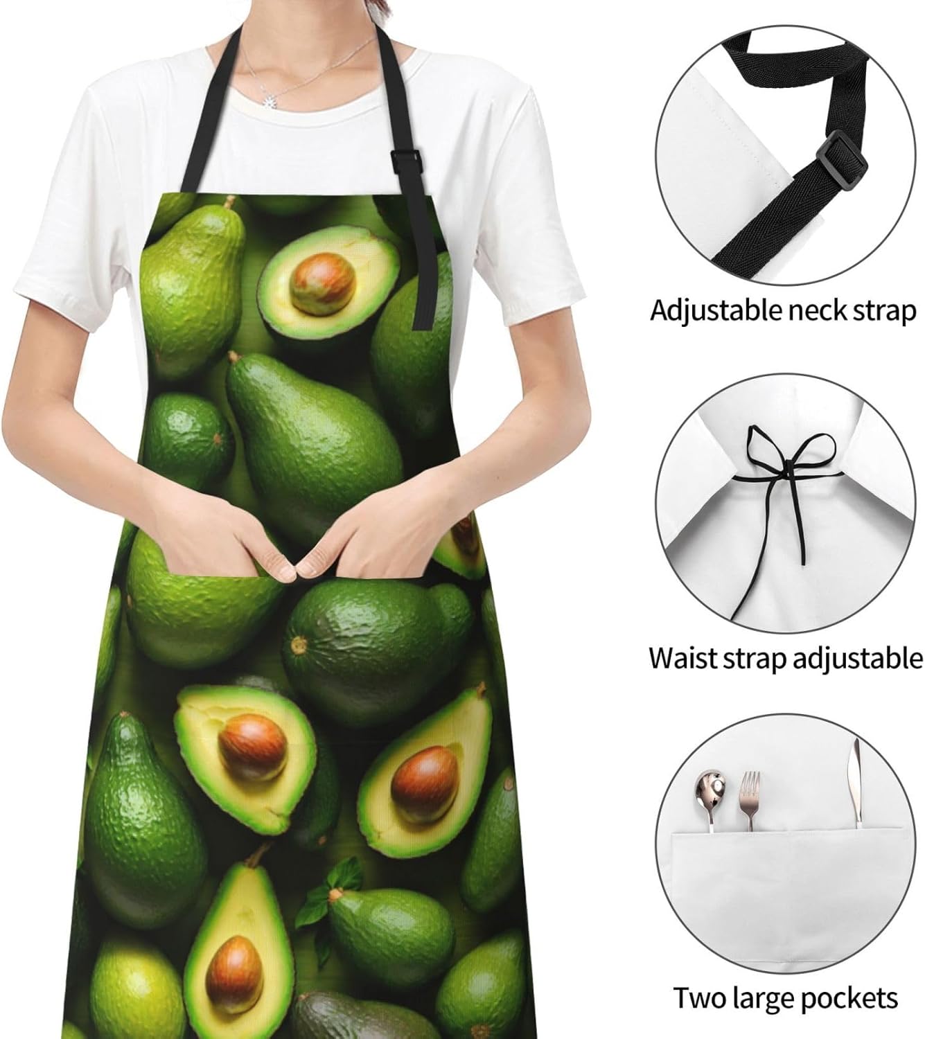 Avocado Pattern print Waterproof chef's apron with pocket apron for ki