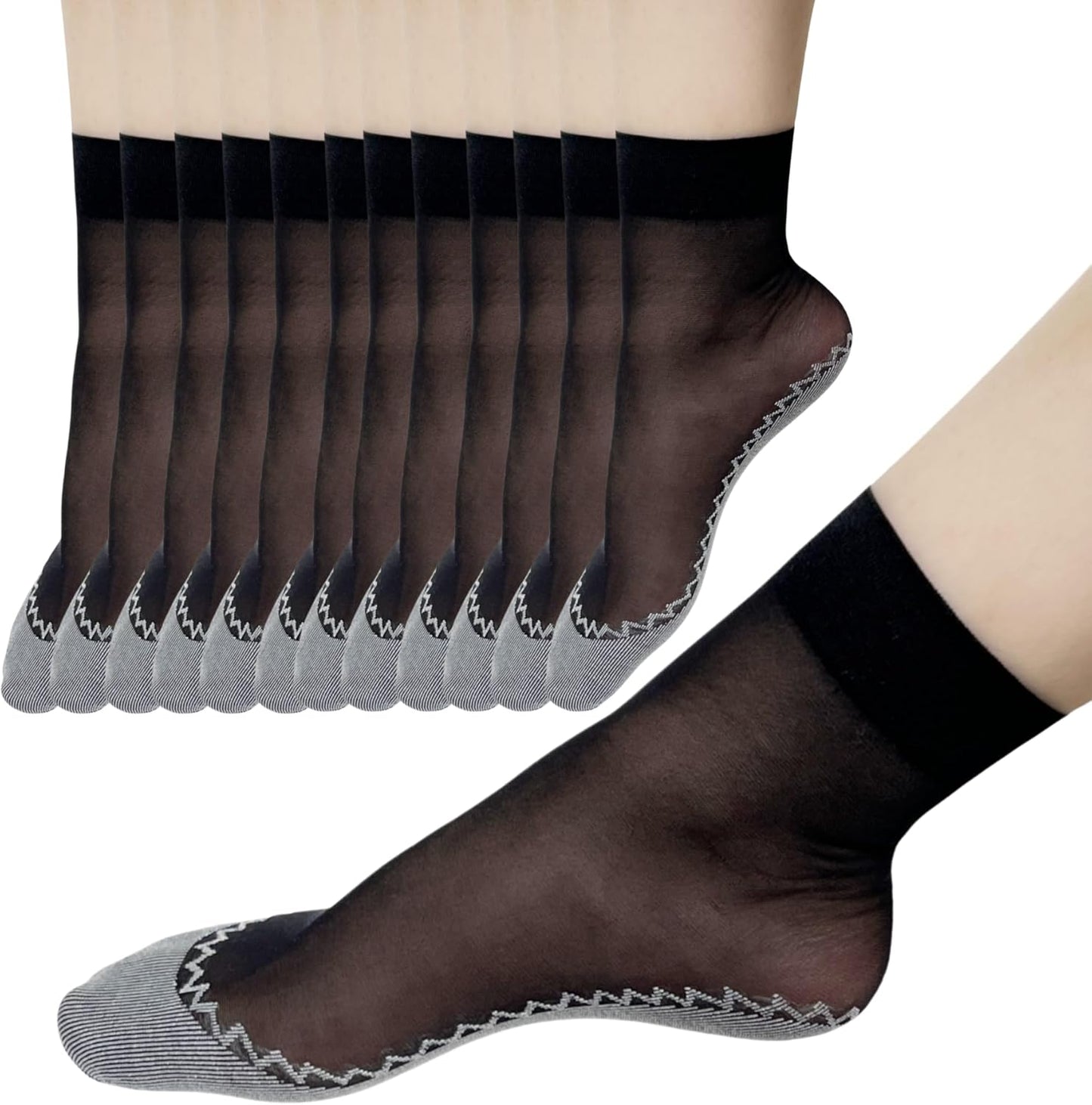 12 Pairs Nylon Socks for Women, Antil-Slip Thin Ankle High Tight Socks