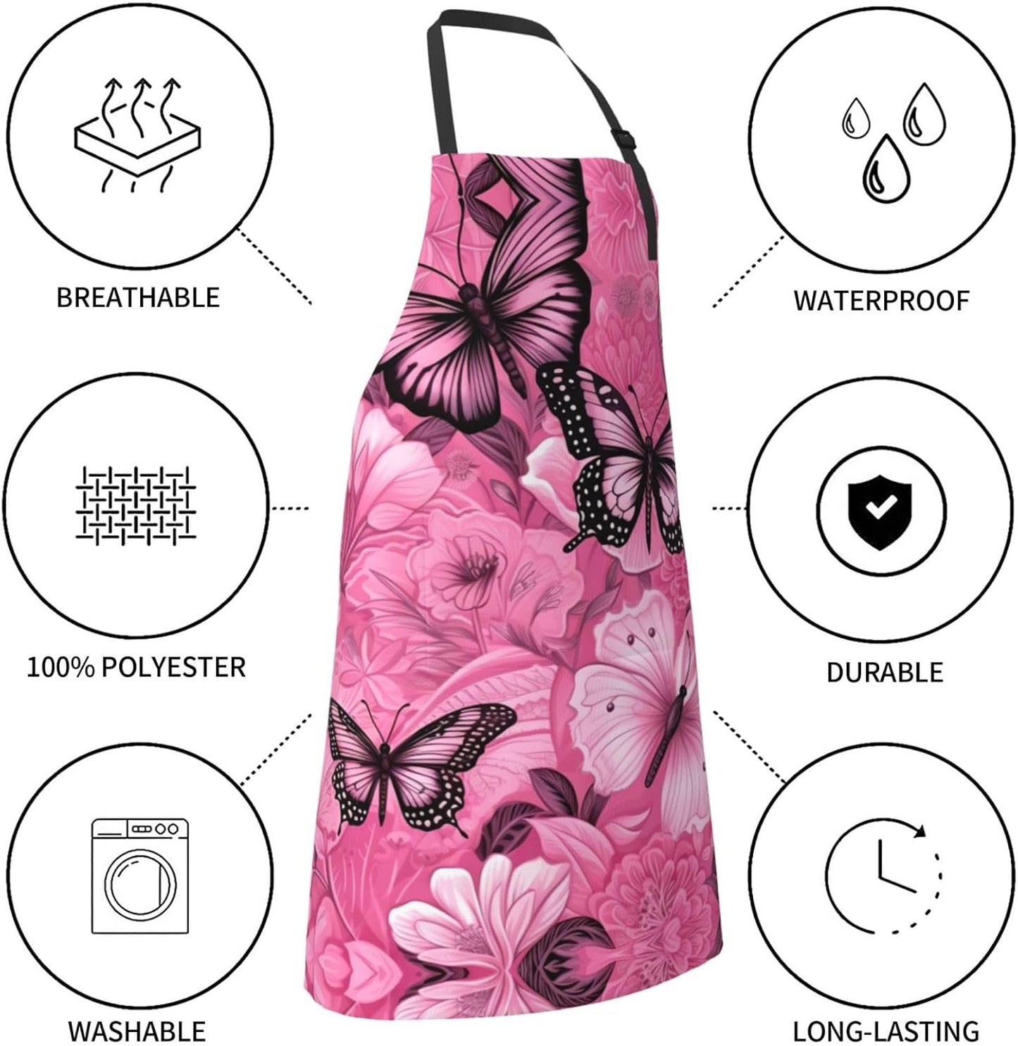 Red Butterfly Seamless tile print Waterproof apron with pocket adjustable cooking apron for adult kitchen bibs to bake