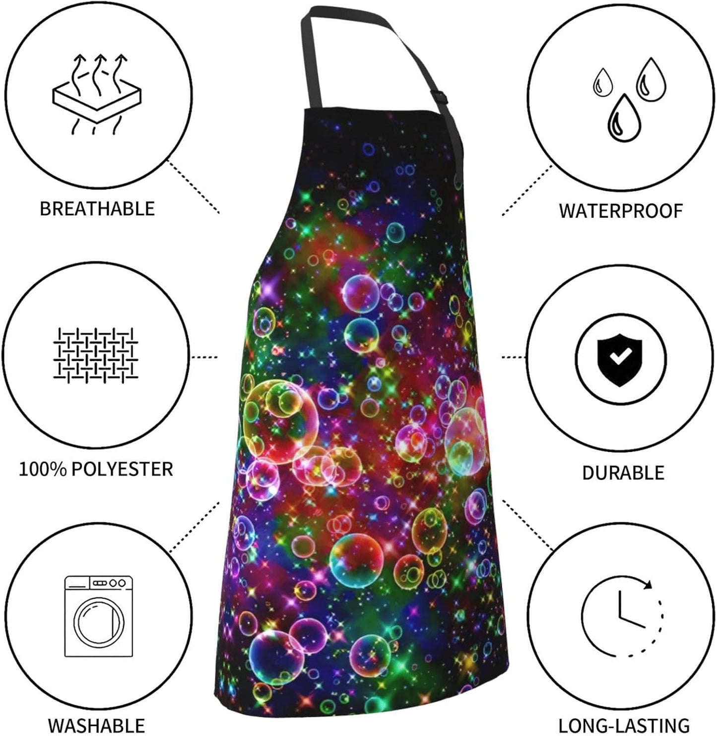 Colorful Rainbow Stars Print 28x33 In Adult Kitchen Apron with Pockets Versatile Chef Smock for Cooking Baking