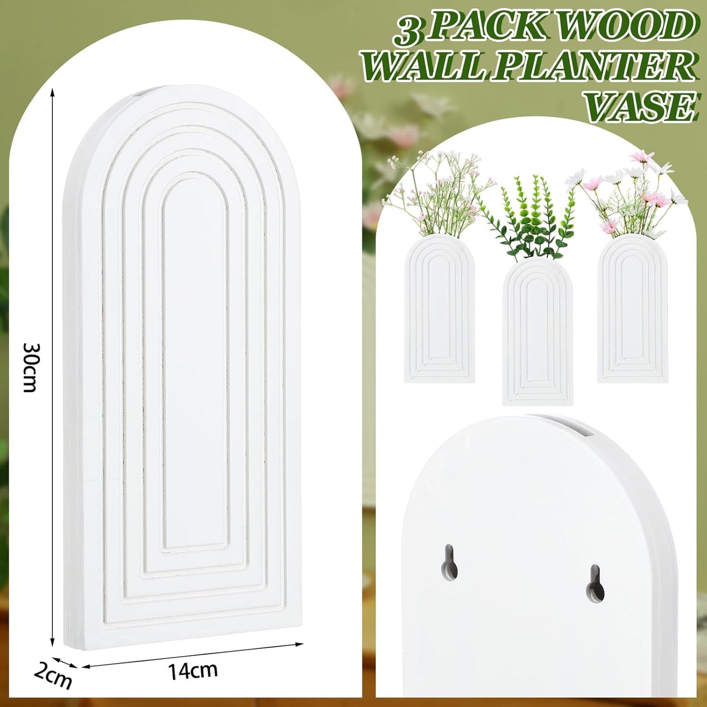 3 Pcs Wooden Wall Planter for Indoor Plants White Hanging Planter for Dried Flowers and Artificial Greenery Plants Farmhouse Wall Pocket Vase Decor for Bedroom Living Room Bathroom