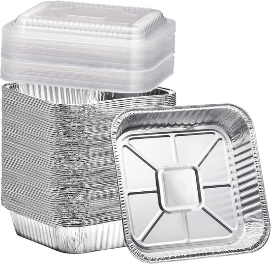 (35 Pack) 8x8 Aluminum Pans with Clear Plastic Lids - Square Baking Ca