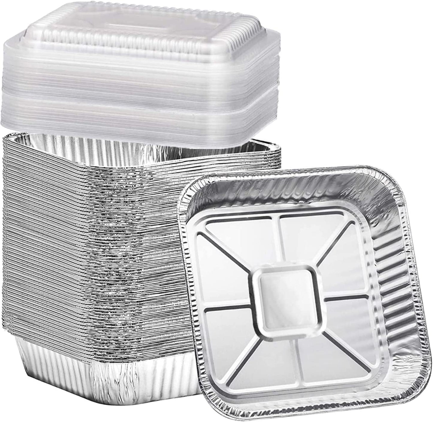 (35 Pack) 8x8 Aluminum Pans with Clear Plastic Lids - Square Baking Cake Pans - Foil Pans with Lids - Disposable Food Containers Great for Cooking, Heating, Storing, Prepping Food
