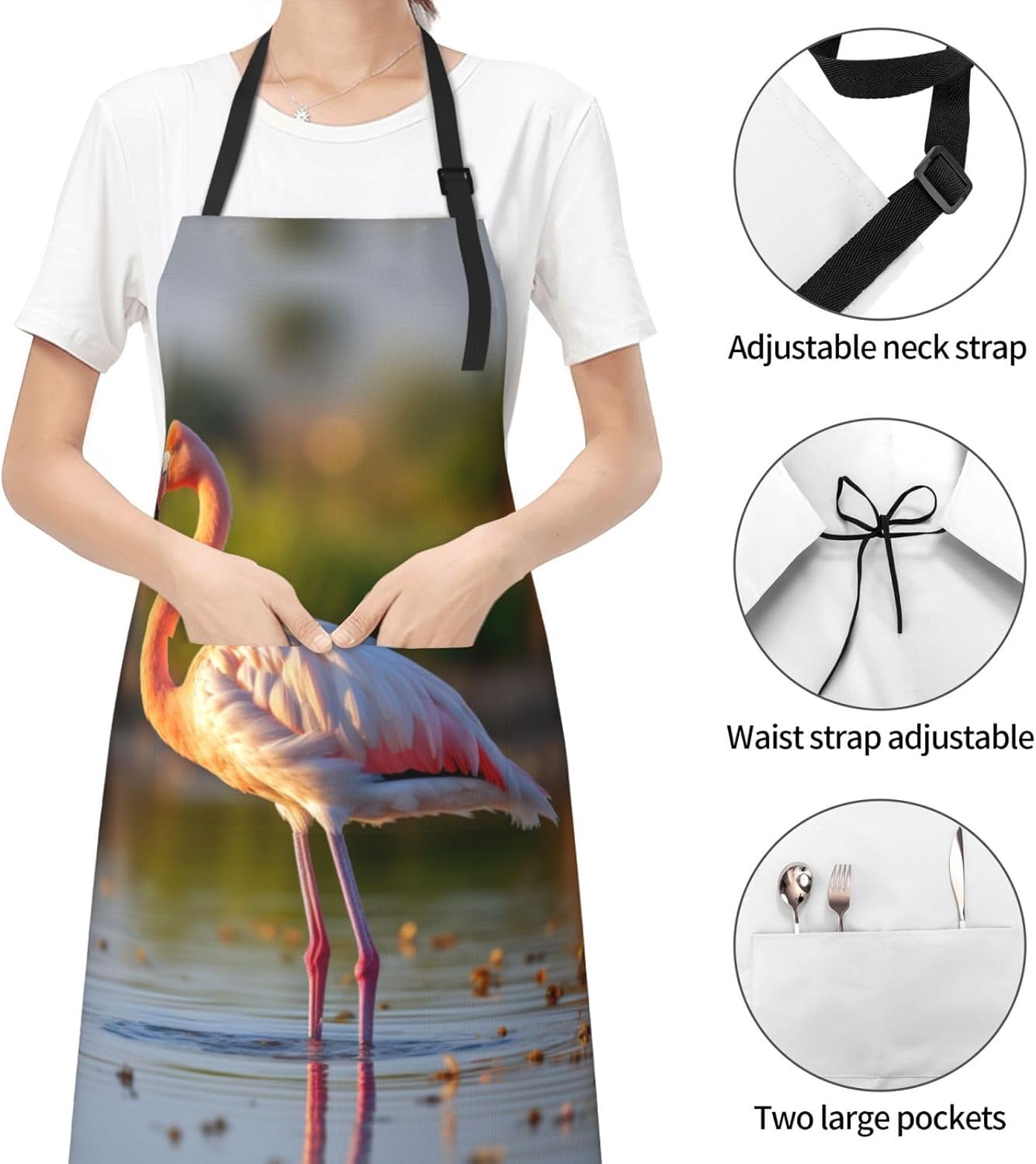 Cute Flamingo print Waterproof apron with pocket adjustable cooking apron for adult kitchen bibs to bake