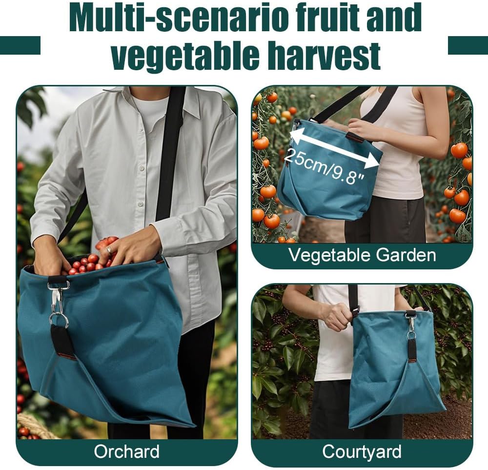 MiOYOOW Fruit Picking Bag, Waterproof Gardening Picking Apron Harvest Storage Pouch with Adjustable Strap for Farm