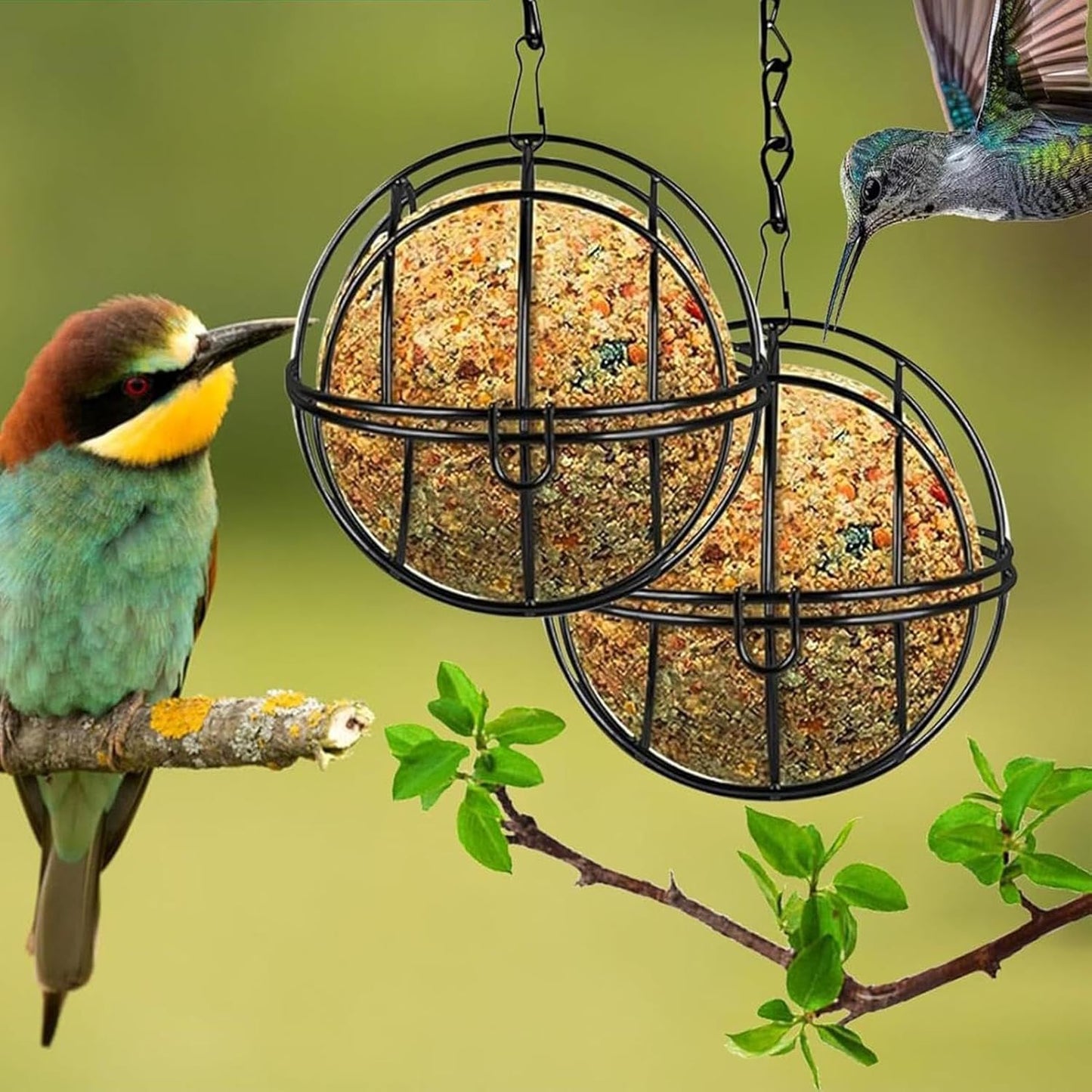 Weatherproof Bird Feeder - Metal Heavy Duty Sphere, Rust-Resistant Hanging Cage with Spiral Design, Decorative Suet Holder, Outdoor Ball Bird Feeders Food Station for Finches Robins Sparrows Backyard