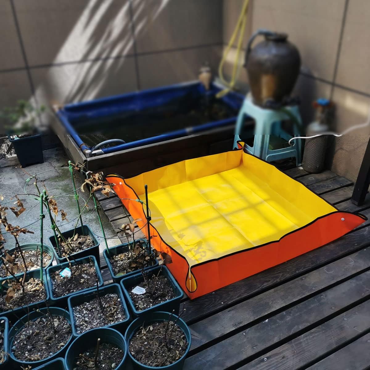 Repotting Mat Waterproof Indoor Potting Tarp Planting Mat Apartment Gardening Mat for Succulent Flowers Plants Indoor Transplantation 2.2 ft. x 2.2 ft. (Yellow/Orange)