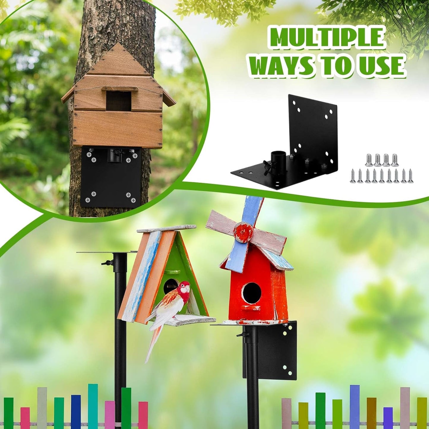 Juexica 2 Set Bird House Poles for Outdoors, 108 Inch/9ft Birdhouse Stands 5 Base Prongs Heavy Duty Adjustable Universal Mounting Pole for Bluebird Hummingbird Wild Birds(Bird House is Not Included)