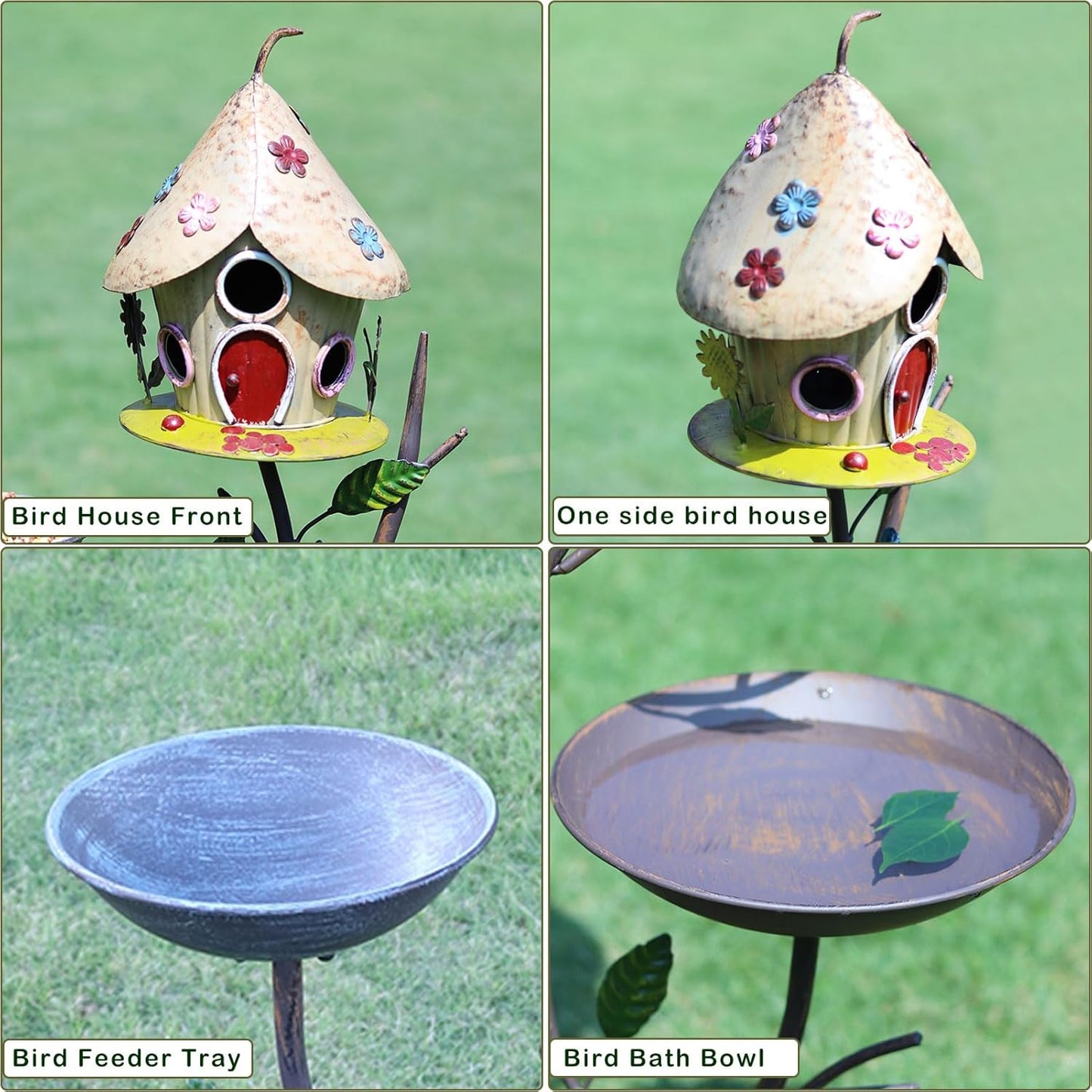 39" H Cast Iron Pedestal Bird Bath, Bird Baths for Outdoors with Metal Bird House Bird Feeder 3-in-1, Garden Yard Lawn Decor