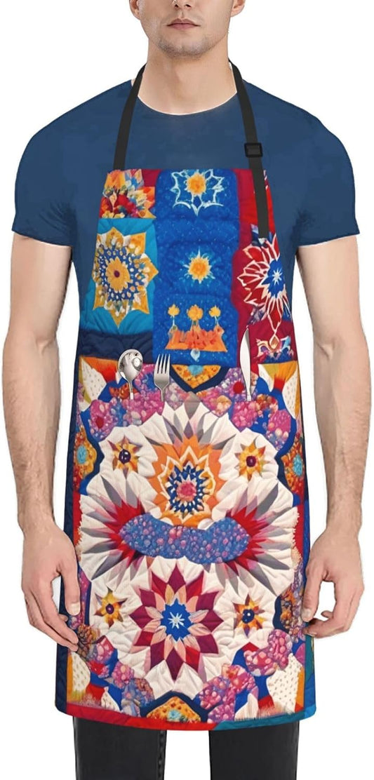 YANYU Retro flowwer Print 28x33 In Kitchen Apron Stylish Chef Apron with Pockets for Cooking Baking Painting