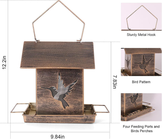 Vintage Metal Bird Feeders, Unique Design Bird Feeder for Outside Squirrel Proof, Attracting Wild Birds, Bronze