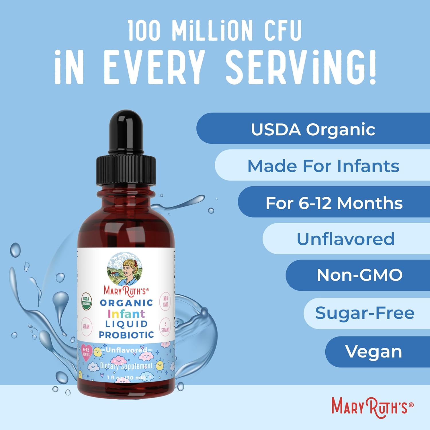 MaryRuth Organics USDA Organic Infant Liquid Probiotic Drops | Baby Es