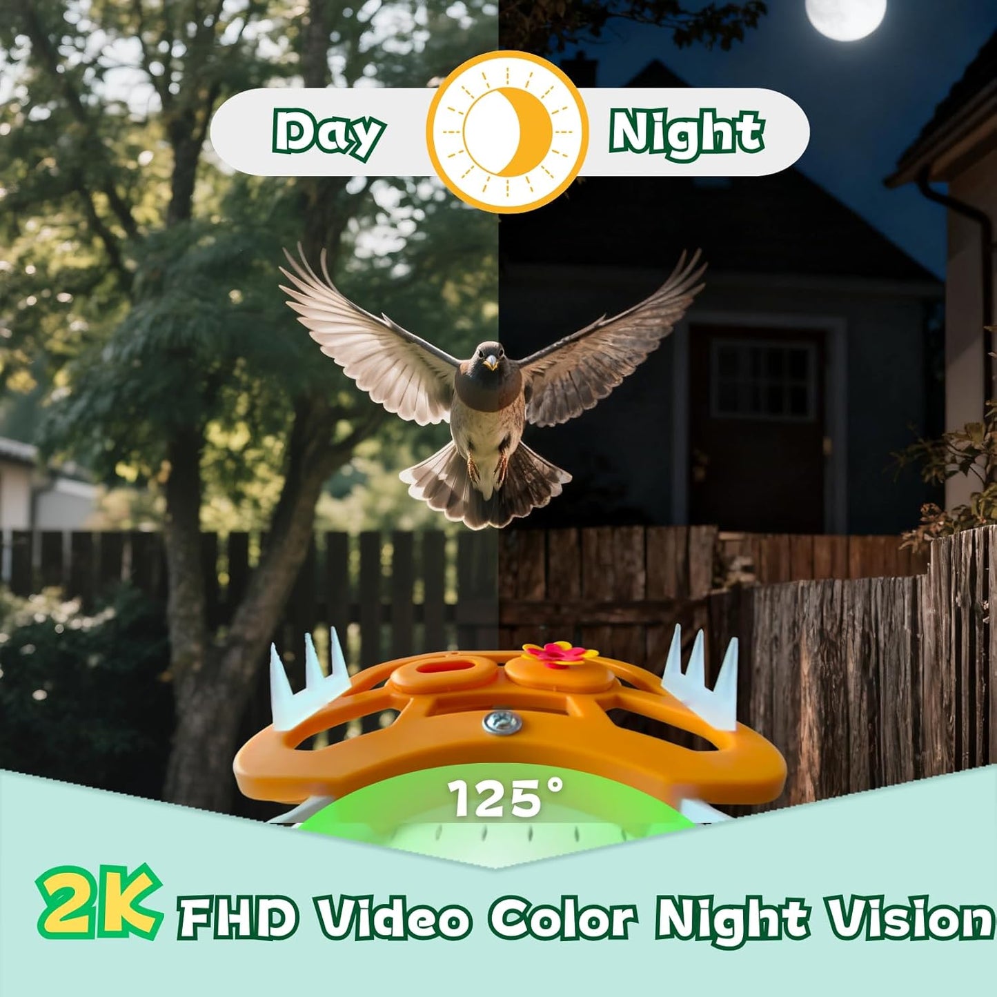 Smart Bird Feeder with Camera, 2.4GHz WiFi Watching Camera Bird Feeders for Outdoors Solar Powered, AI Identify 11,000 Birds Species, Instant Arrival Alerts, Auto Capture 2K HD Live Videos