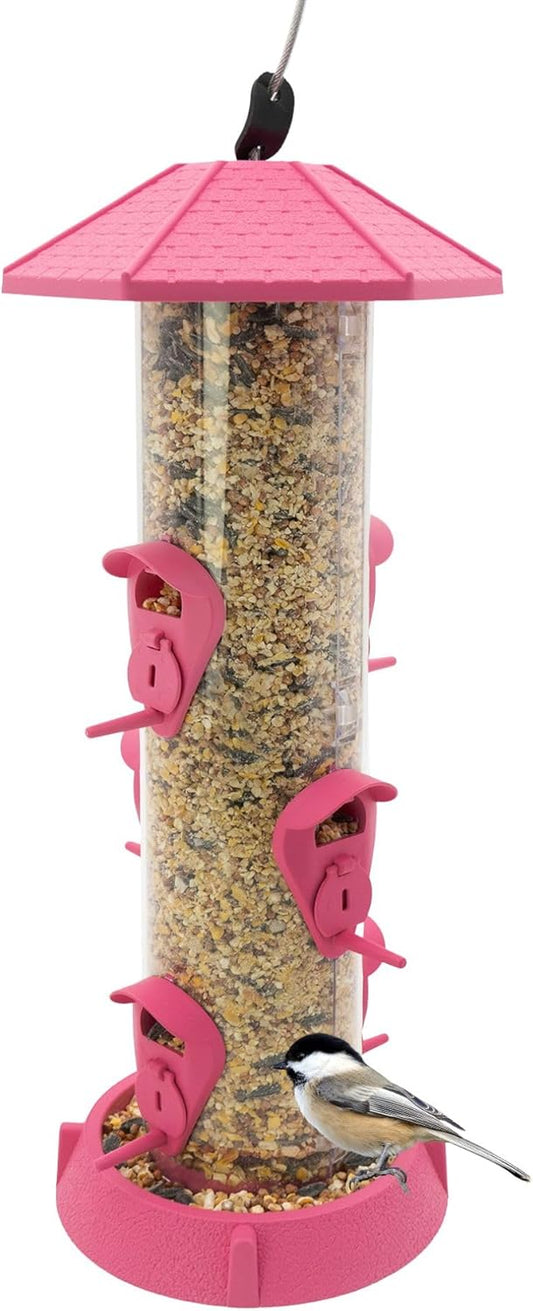 North States Village Collection - 2-in-1 Hinged-Port Birdfeeder Fiesta Pink: Hanging Bird Feeder for Outdoors, Holds 1.75 Pounds of Seed