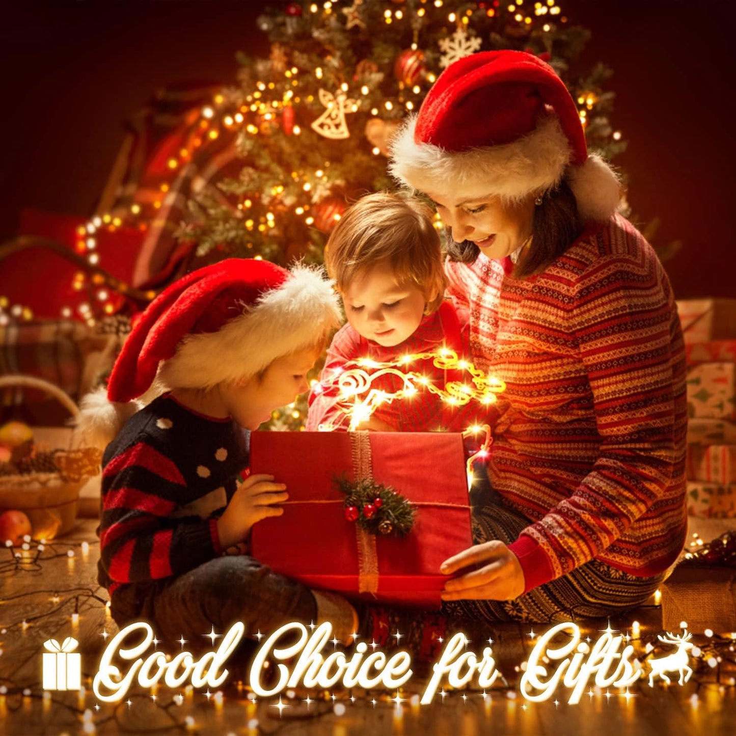 SANEIYA 16 Inch Christmas Window Silhouette Lights Decorations, 4 Pack Waterproof Window Hanging Lights Elk, Christmas Tree, Santa Claus, Wreaths for Party, Home Indoor Outdoor Wall - 200 Mini Bulbs