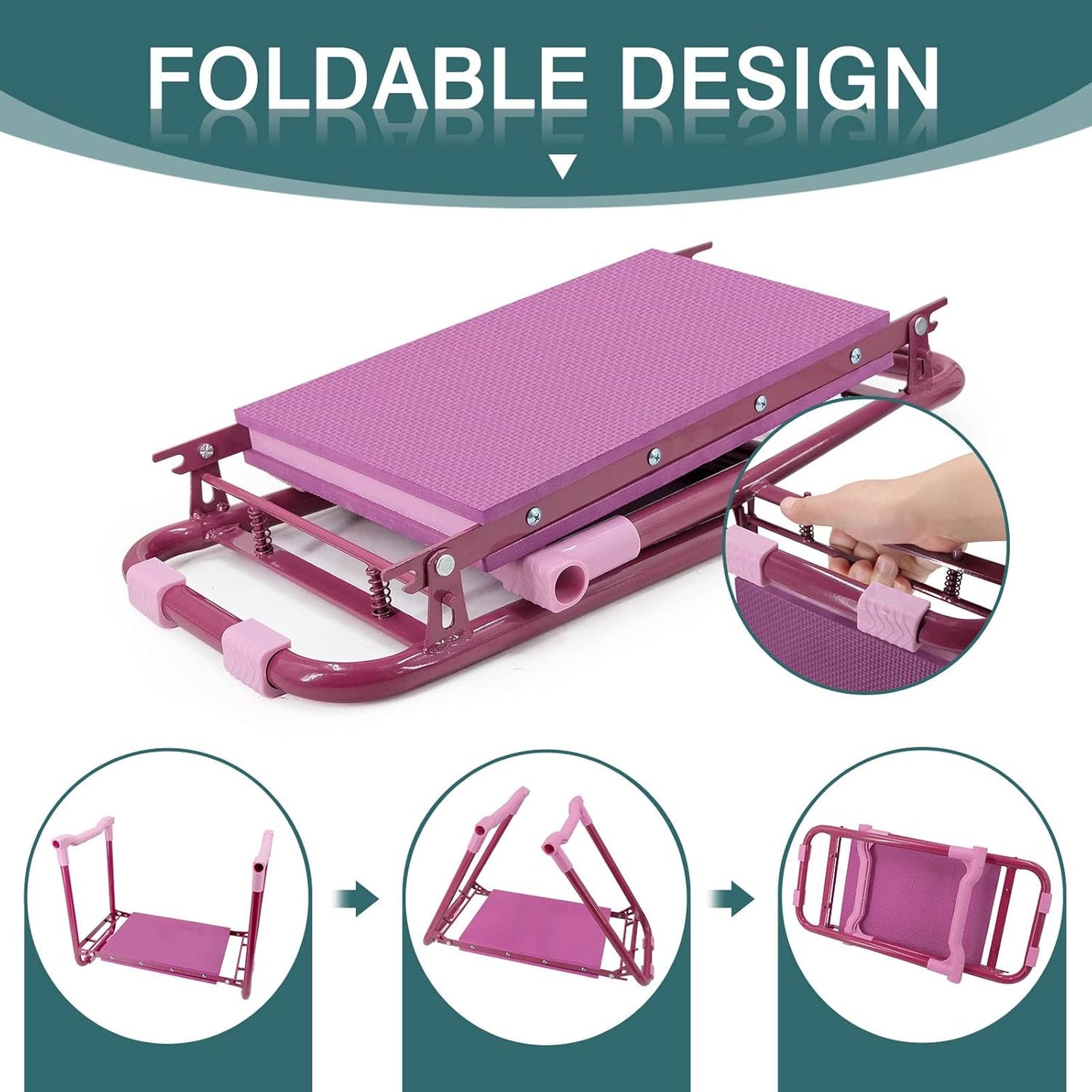 Foldable Garden Kneeler and Seat – 2-in-1 Gardening Stool with a Tool Storage Pouch, Lightweight and Portable for Elderly, Outdoor, Lawn Care