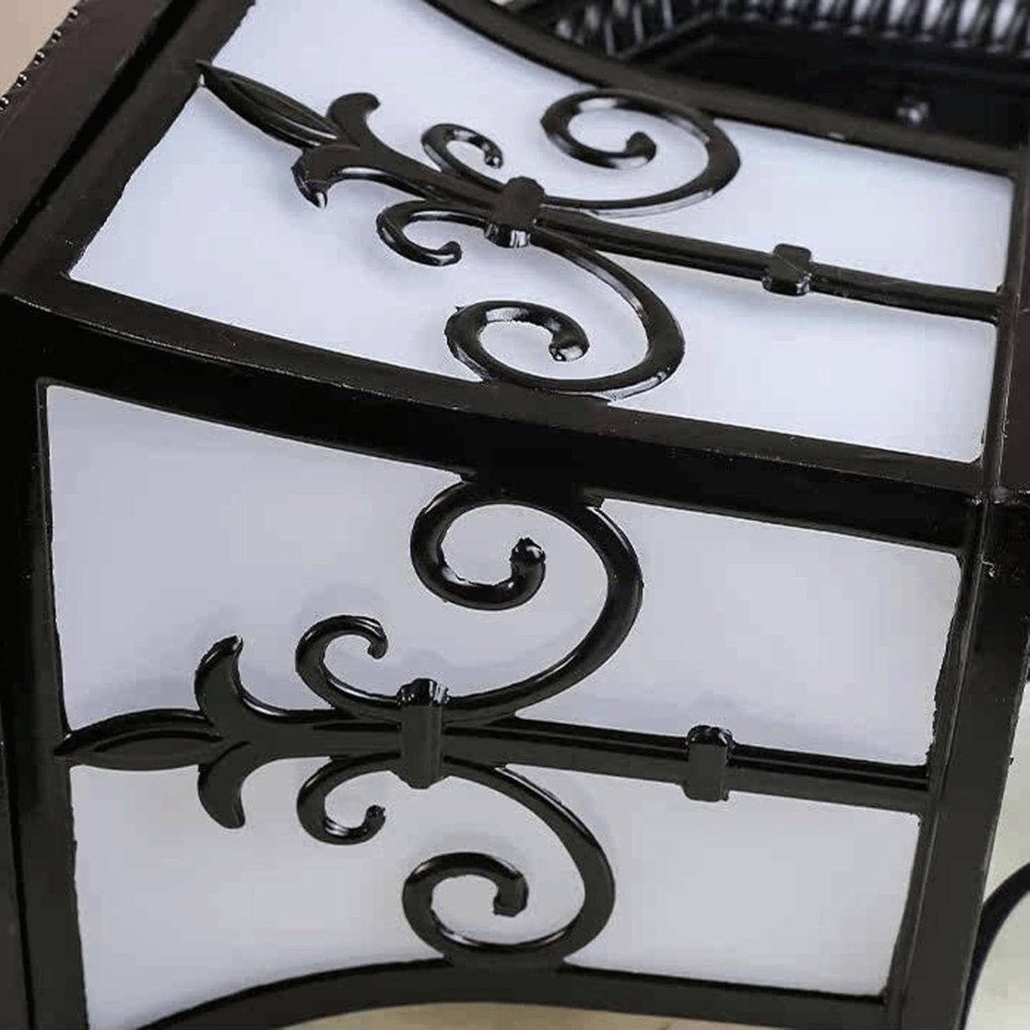Solar Outdoor Wall Lantern, Black Die-cast Aluminum Exterior Wall Sconce Lamp with Acrylic Shade and Vintage Scrolls, LED/E27 Dual Sources for Garden, Porch, Patio, Villa, Yard, Pathways