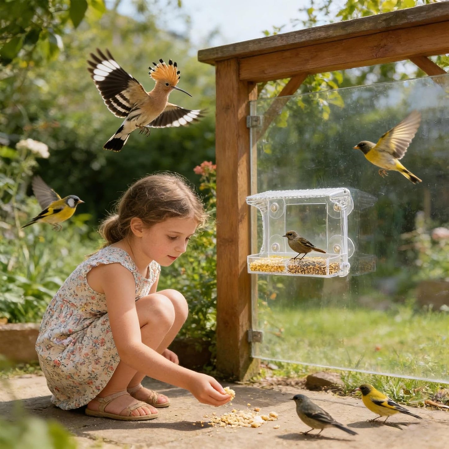 Bird Feeders for Outdoors, Acrylic Windproof Window Feeder, Detachable Tray Bird Feeder, Transparent Outdoor Viewing Station, Hummingbird and Wild Finch Feeding Accessory, Garden Yard Patio Balcony