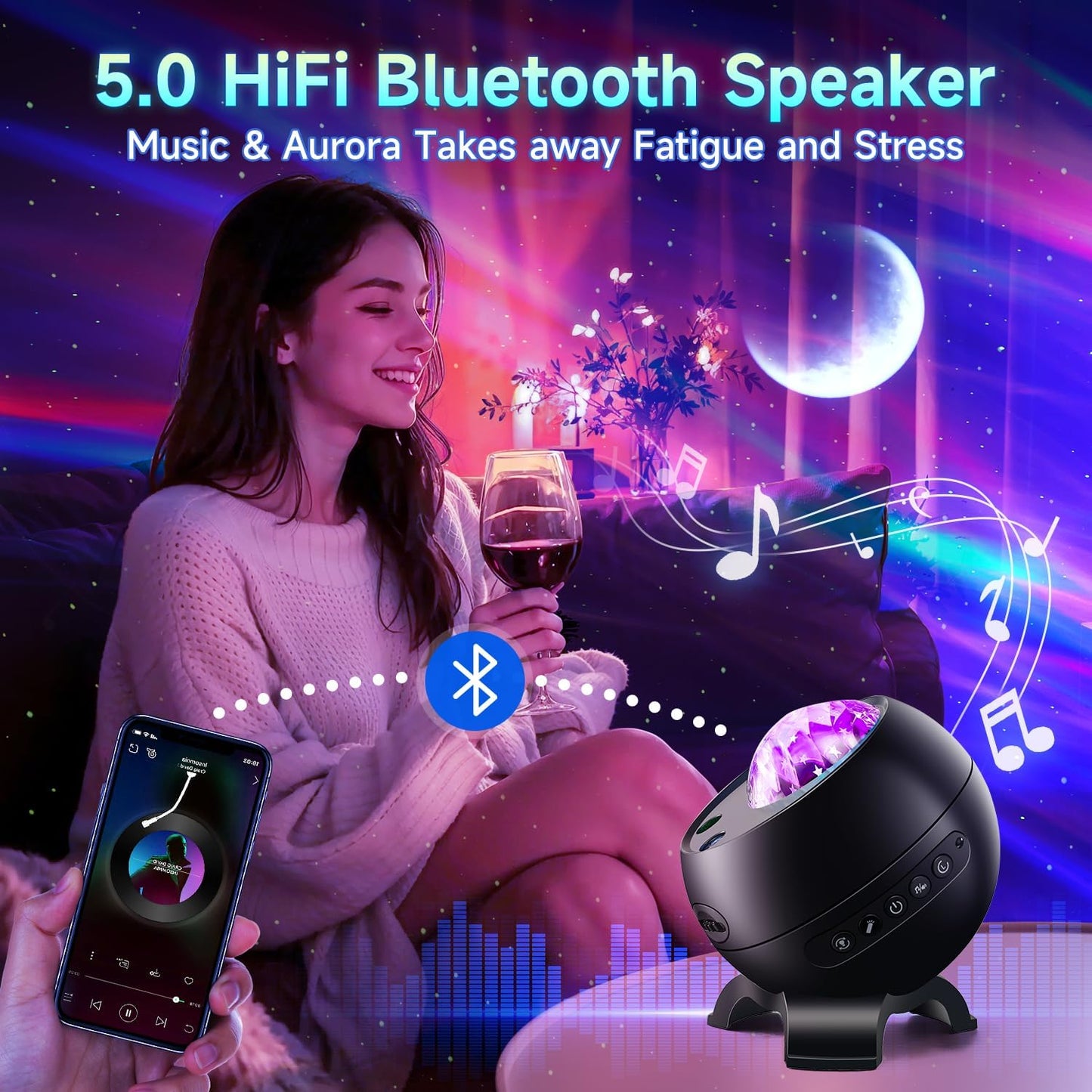 Northern Lights Projector Galaxy Projector for Bedroom, Birthday Gifts for Him 300+Colors Modes Aurora Light,15White Noise&Bluetooth Star Projector Galaxy Lights, Remote Ambient,Gifts for Boy