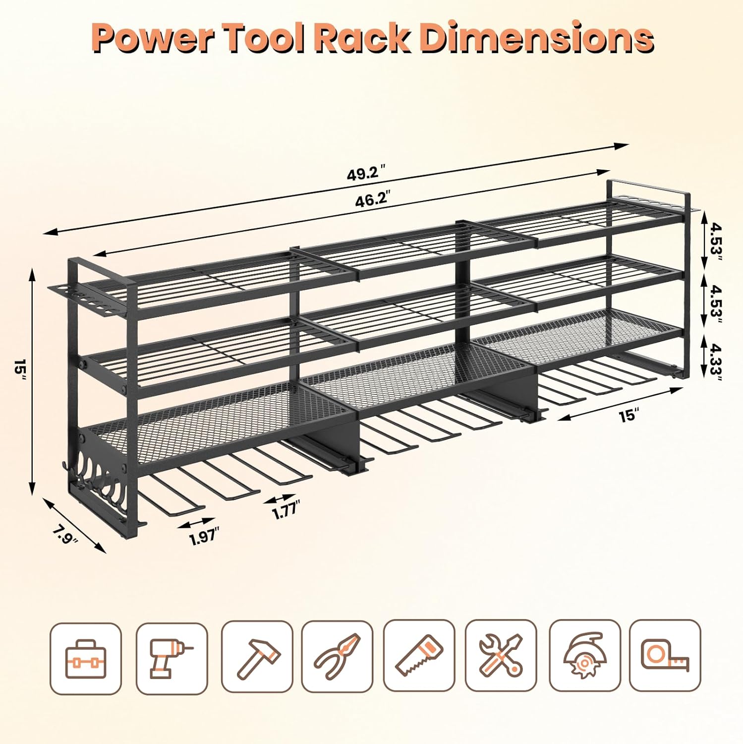 SINTIKI 49'' Large Power Tool Organizer Wall Mount, 4 Layer Tool Stora