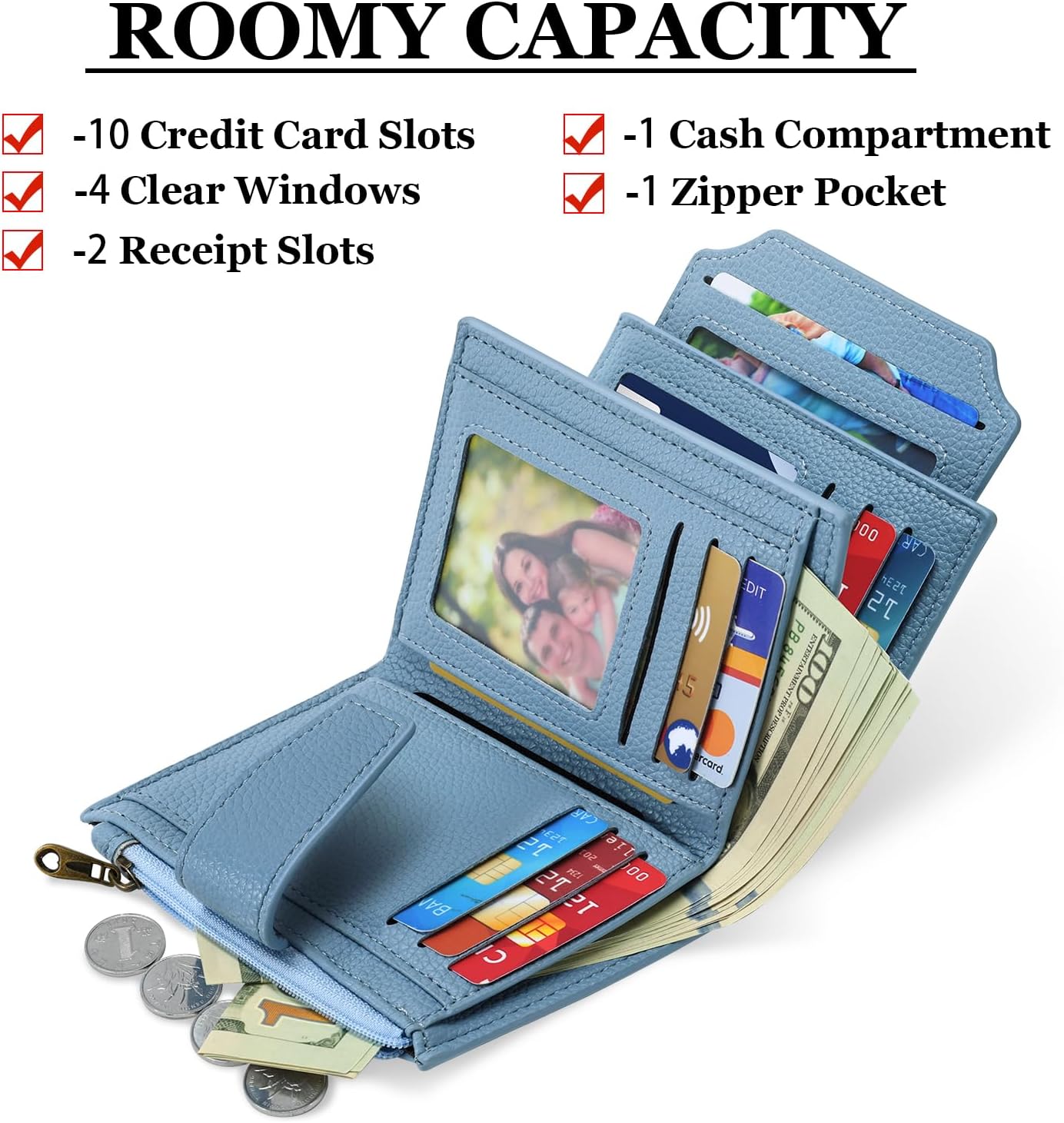 Small Wallet Women RFID Blocking Soft Leather Bifold Compact Card Hold