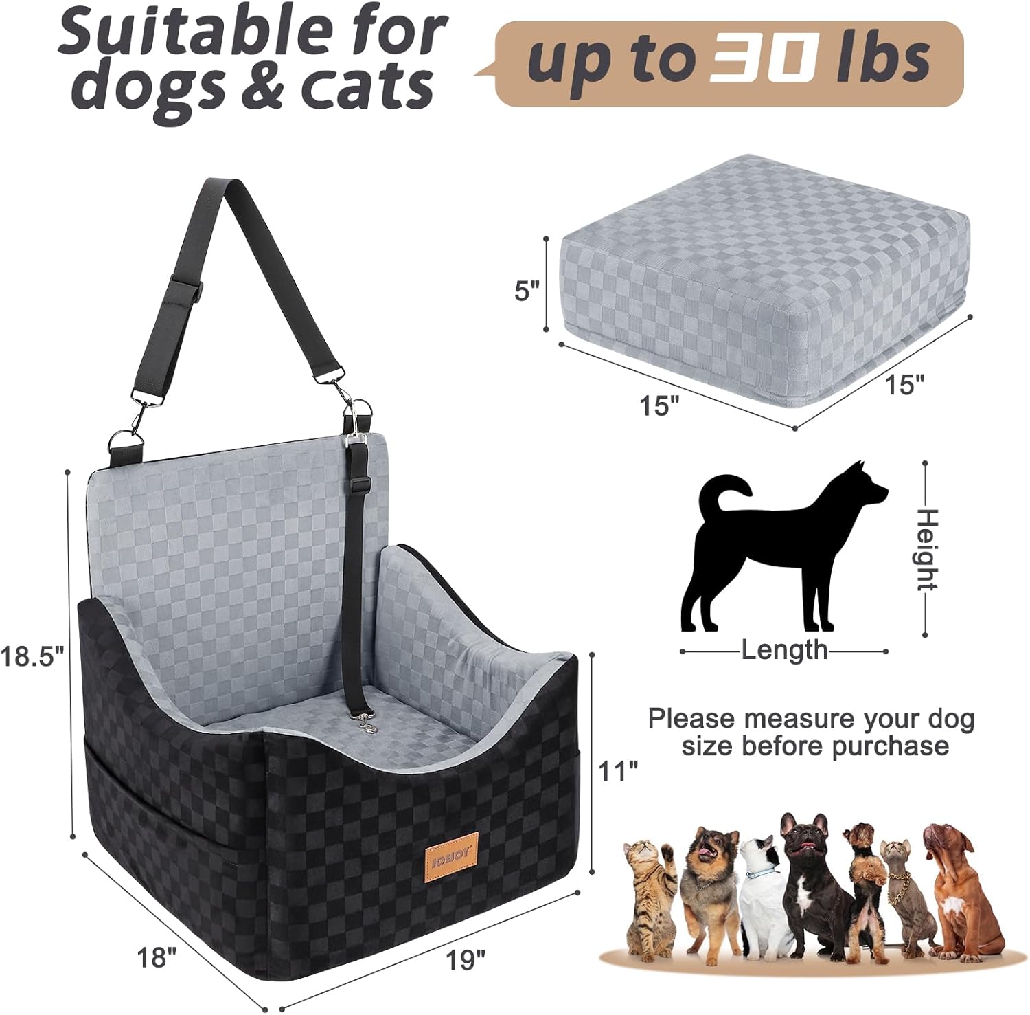 JOEJOY Elevated Dog Car Seat for Small/Medium Dogs up to 35 lbs, Memor