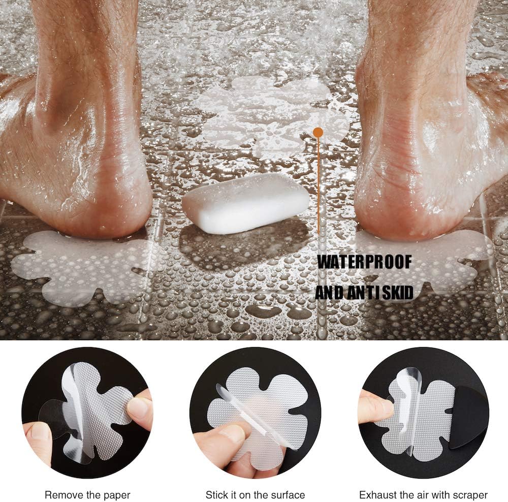 24PCS Original Bathtub Stickers Non-Slip, Safety Shower Treads Adhesive Appliques with Premium Scraper