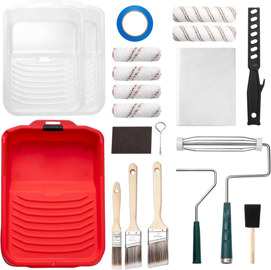 Mister Rui 9" Paint Roller Kit, 20 Piece Paint Brush and Roller Set, 4