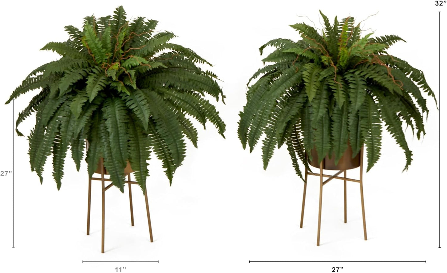 Nearly Natural 32in. Artificial Boston Fern Plant with Metal Planter with Stand DIY KIT (Set of 2)