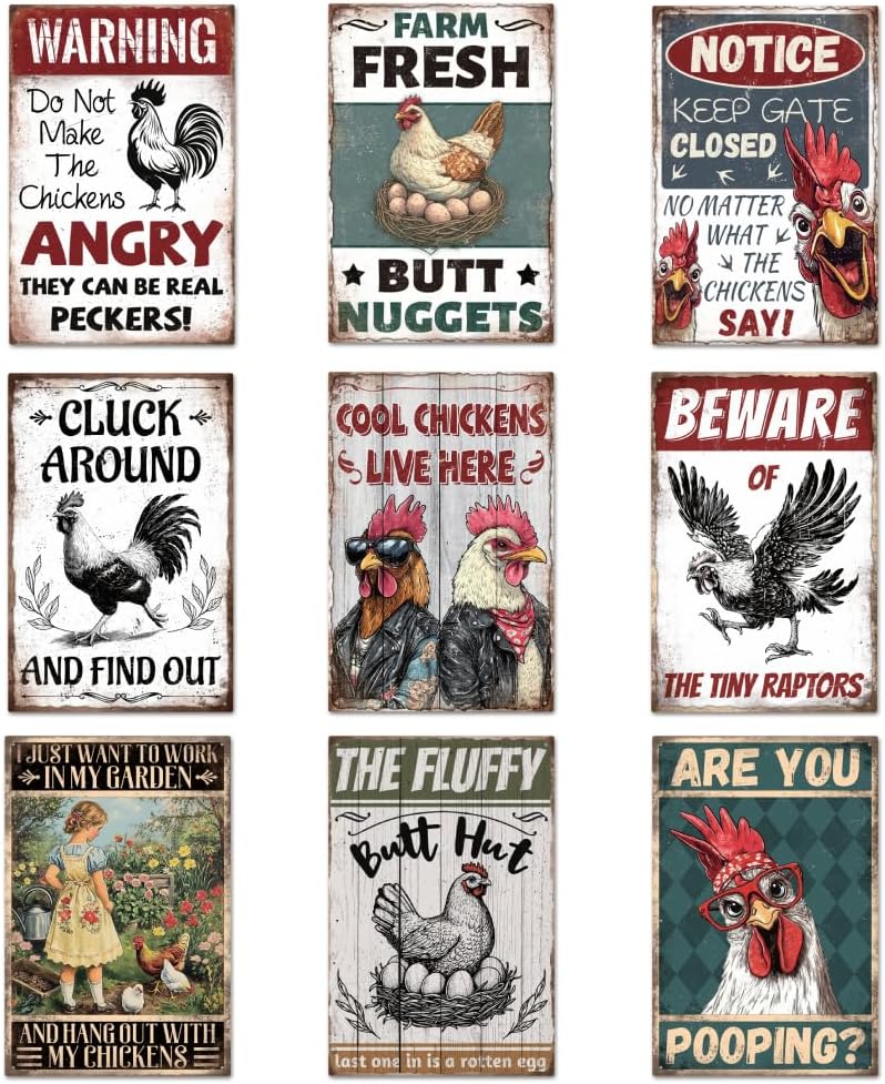 9 Pcs Chicken Coop Signs, Funny Chicken Signs Decor 8×12 Inch, Metal T