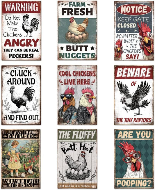 9 Pcs Chicken Coop Signs, Funny Chicken Signs Decor 8×12 Inch, Metal T